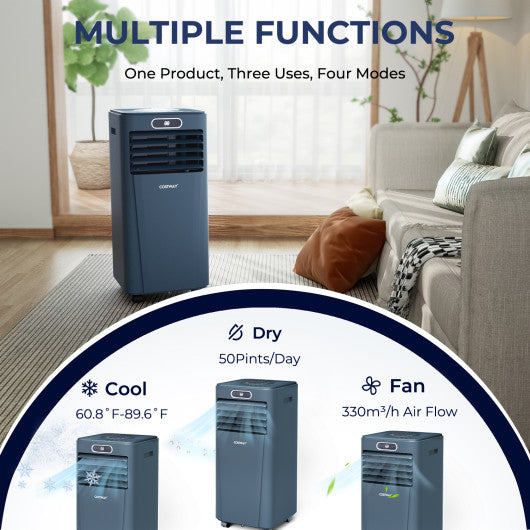 10000 BTU 4-in-1 Portable Air Conditioner with Dehumidifier and Fan Mode-Dark Blue