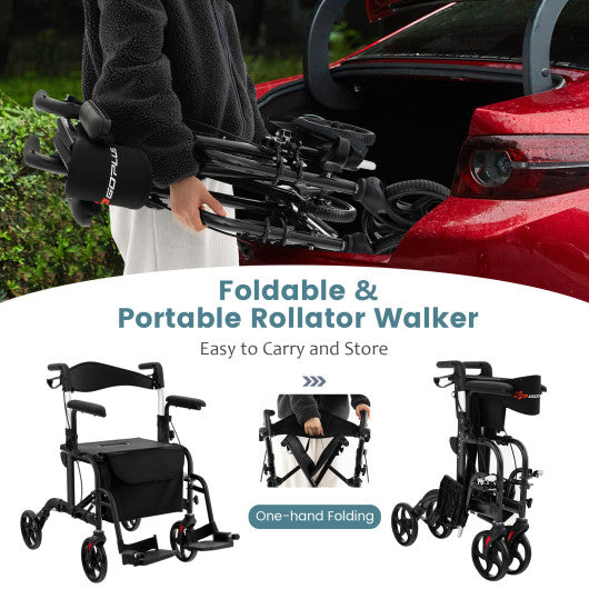 Folding Rollator Walker with Seat and Wheels Supports up to 300 lbs-Black