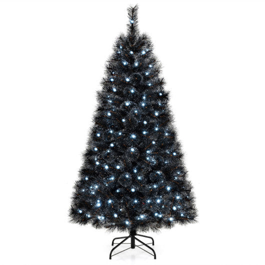 6/7/8 Feet Black Artificial Halloween Christmas Tree with PVC Branch Tips and 210/320/450 Cool White LED Lights-S