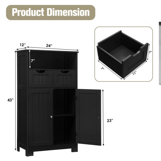 Bathroom Wooden Side Cabinet with 2 Drawers and 2 Doors-Black