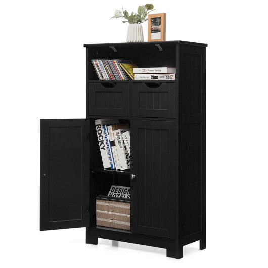 Bathroom Wooden Side Cabinet with 2 Drawers and 2 Doors-Black
