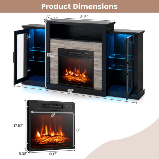 Fireplace TV Stand with 16-Color Led Lights for TVs up to 65 Inch-Black
