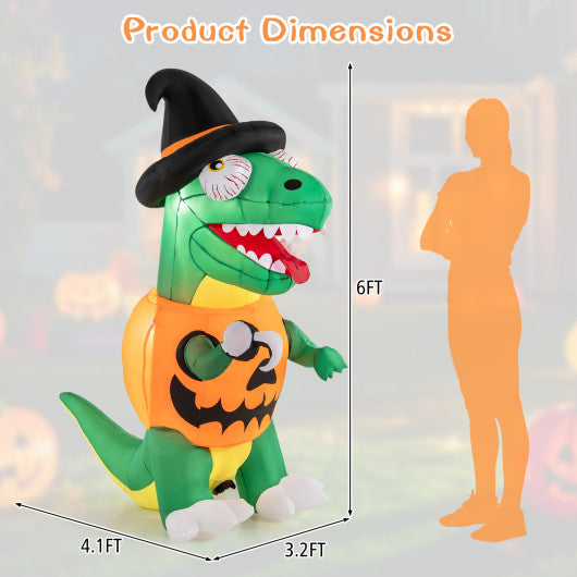 Blow up Inflatable Pumpkin Dinosaur Yard Decoration with Built-in LED Lights