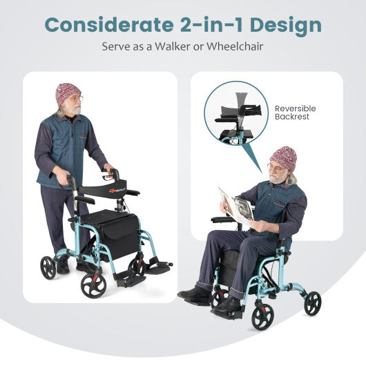 Folding Rollator Walker with Seat and Wheels Supports up to 300 lbs-Navy