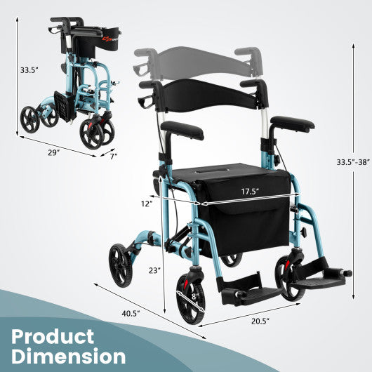 Folding Rollator Walker with Seat and Wheels Supports up to 300 lbs-Navy
