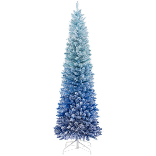 6 Feet Blue Gradient Snow Flocked Artificial Christmas Tree-Blue