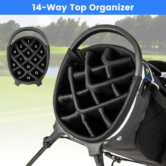 Lightweight Golf Stand Bag with 14 Way Top Dividers and 6 Pockets-Blue
