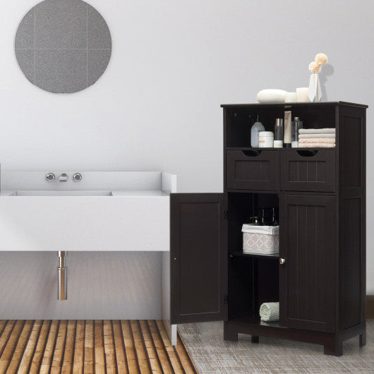 Bathroom Wooden Side Cabinet with 2 Drawers and 2 Doors-Espresso