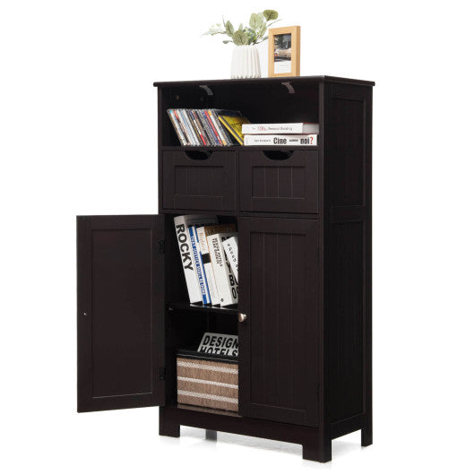 Bathroom Wooden Side Cabinet with 2 Drawers and 2 Doors-Espresso