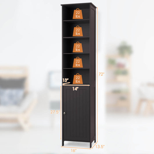 72 Inches Free Standing Tall Floor Bathroom Storage Cabinet-Brown