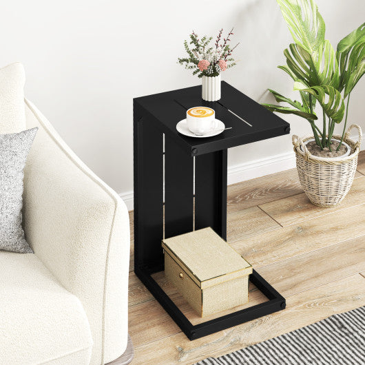 C-Shaped End Table Convertible Coffee Table with Adjustable Foot Pads-Black