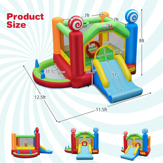 Candy Land Theme Kids Inflatable Bounce House with 735W Air Blower