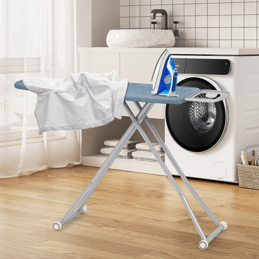57" x 16.5" Carbon Steel Ironing Table with Iron Rest and 7-Level Height-Blue