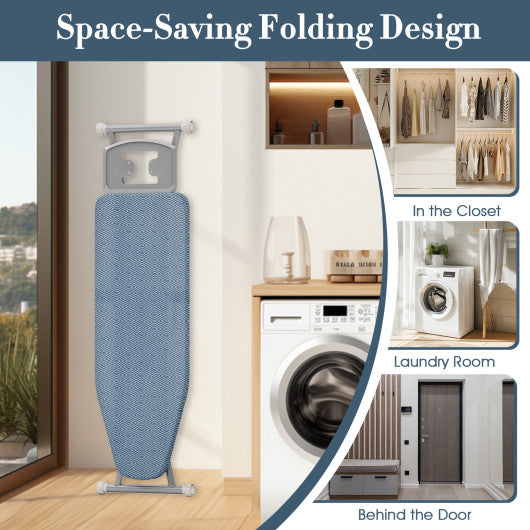 57" x 16.5" Carbon Steel Ironing Table with Iron Rest and 7-Level Height-Blue