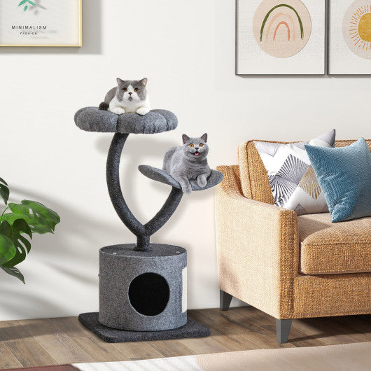 Cat Tree for Indoor Cats with Curved Metal Supporting Frame for Large & Small Cats-Gray