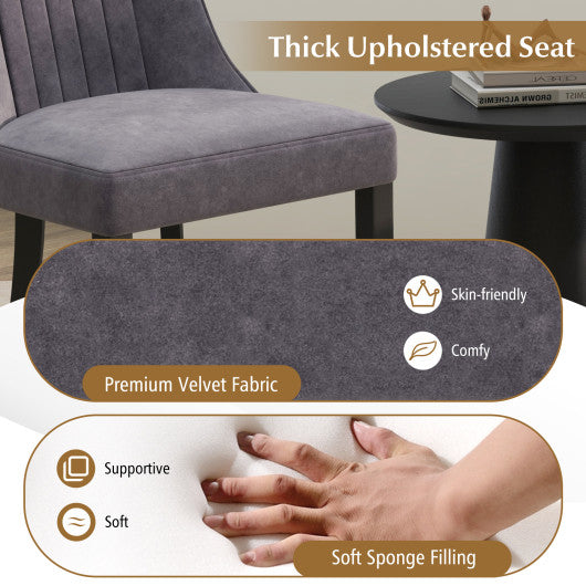 Channel Tufted Dining Chairs Set of 2 Upholstered Kitchen Side Chairs with High Backrest-Gray