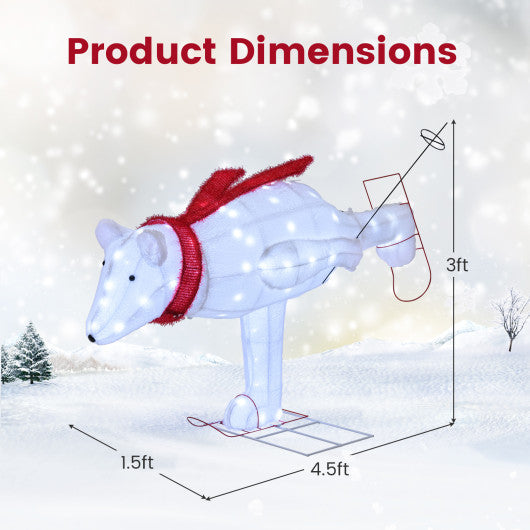 4.5 Feet Christmas Skiing Polar Bear with LED Lights and Ground Stakes