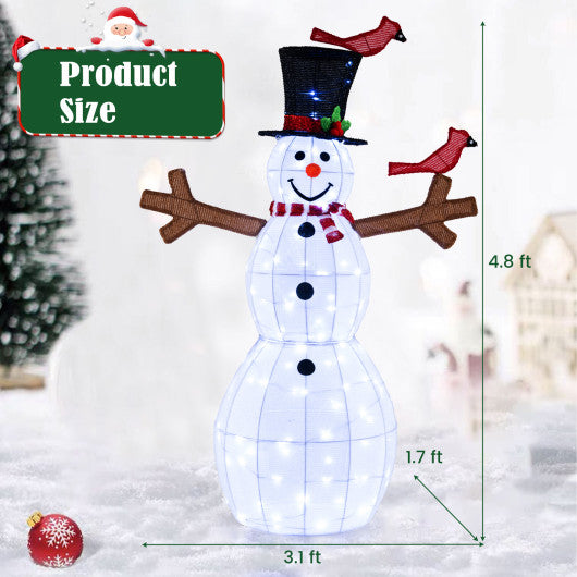 4.8 Feet Christmas Snowman with 120 LED Lights and 2 Decorative Red Birds
