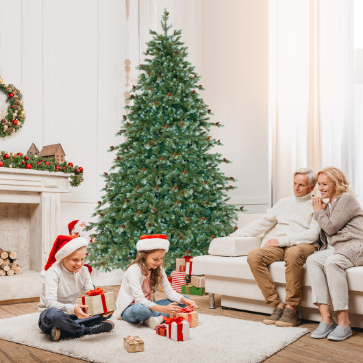 6/7/8 Feet Christmas Tree with Warm White LED Lights and Pine Cones-7 ft