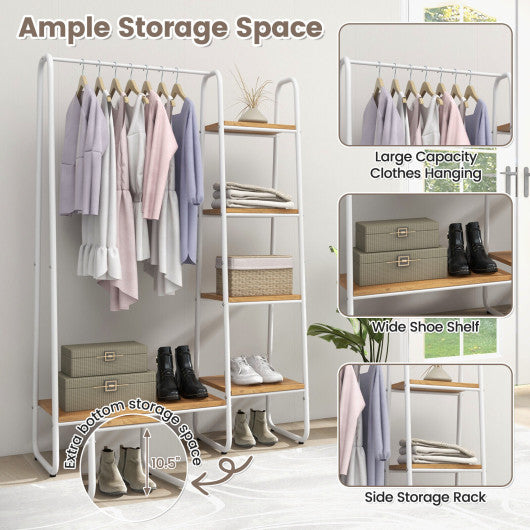 Clothes Rack Free Standing Storage Tower with Hanging Bar-Natural
