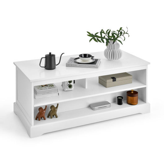 Modern Coffee Table with Drawers and Open Cubies-White