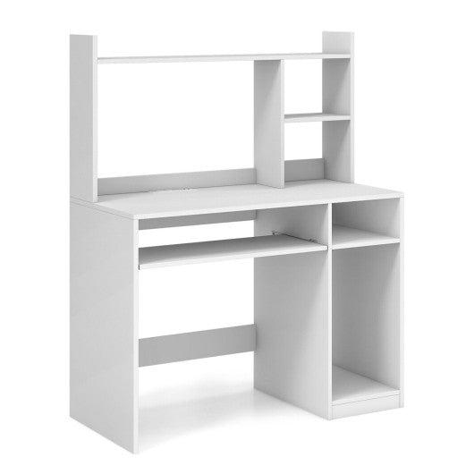 Home Office Computer Desk with Bookcase Keyboard Tray and CPU Stand-White