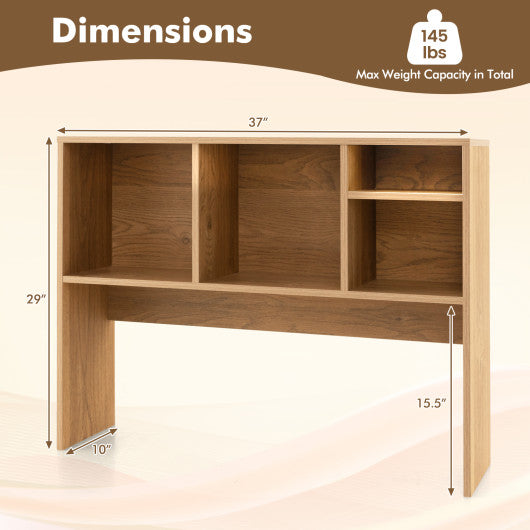 Computer Desktop Bookcase with 4 Cubbies and Open Back Compartment-Natural