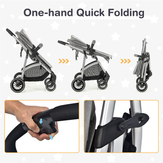 2-in-1 Convertible Baby Stroller with Reversible Seat-Gray