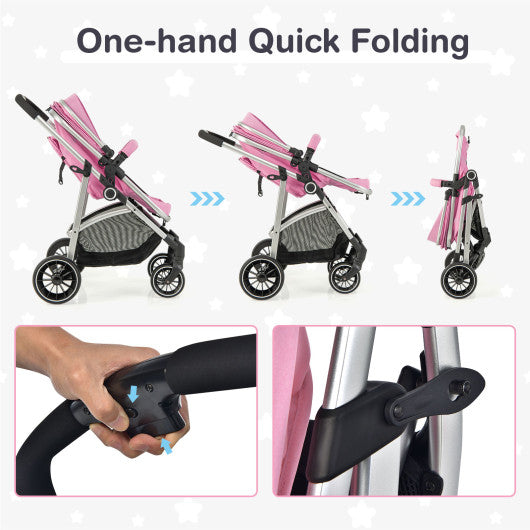 2-in-1 Convertible Baby Stroller with Reversible Seat-Pink