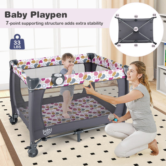 4-in-1 Convertible Portable Baby Playard Newborn Napper with Music and Toys-Pink