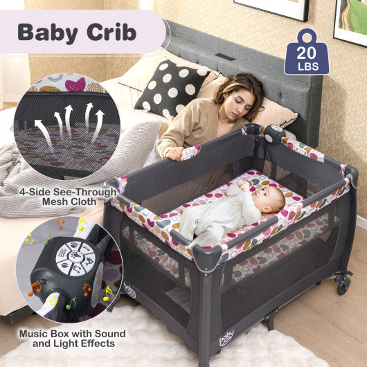 4-in-1 Convertible Portable Baby Playard Newborn Napper with Music and Toys-Pink