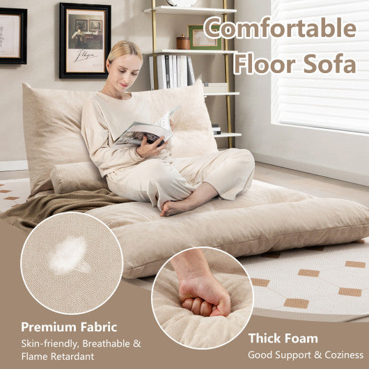 Adjustable Floor Sofa Bed with 2 Lumbar Pillows-Beige