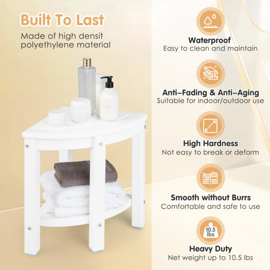 Heavy Duty Corner Shower Bench Stool with Storage Shelf for Shaving Legs-White