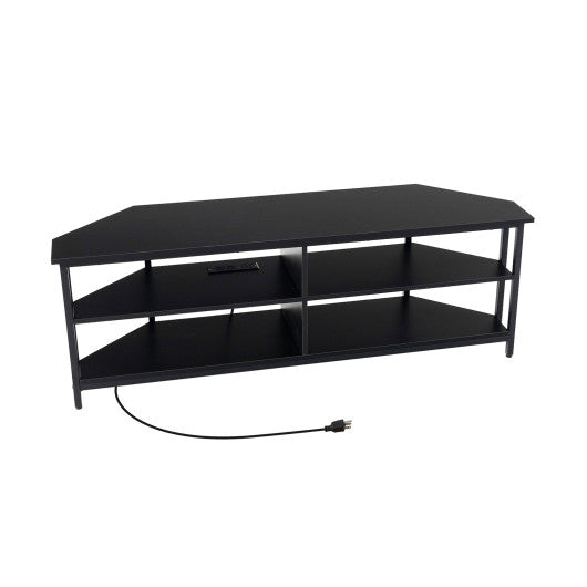 3-Tier Corner TV Stand for TVs up to 65 Inches with Charging Station- Black