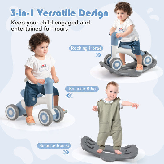 3 in 1 Rocking Horse with Detachable Balance Board and Seat-Gray
