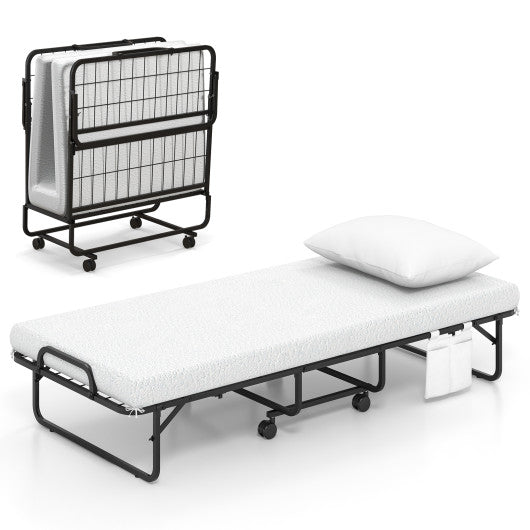 Cot Size Folding Bed with Memory Foam Mattress and Pillow
