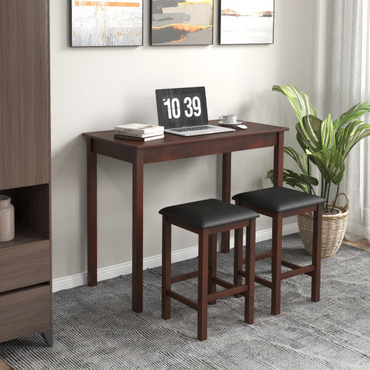 Counter-Height Dining Table and 2 Upholstered Bar Stools-Brown