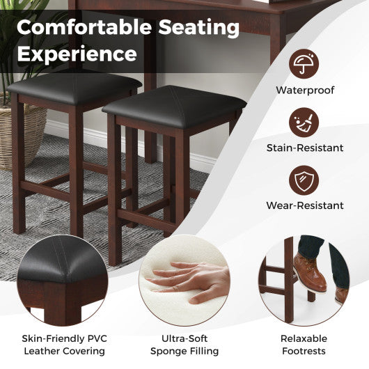 Counter-Height Dining Table and 2 Upholstered Bar Stools-Brown