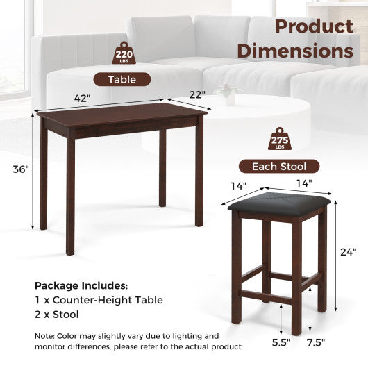 Counter-Height Dining Table and 2 Upholstered Bar Stools-Brown
