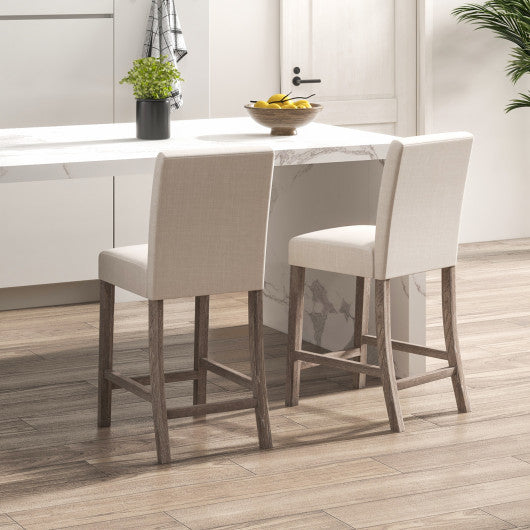 Counter Height Bar Stools Set of 2 with Back and Footrest-Beige