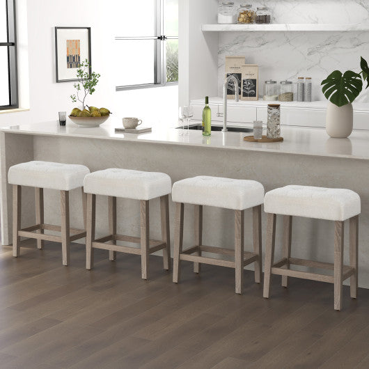 Modern Counter Height Bar Stools Set of 2 with Rubber Wood Legs-Beige