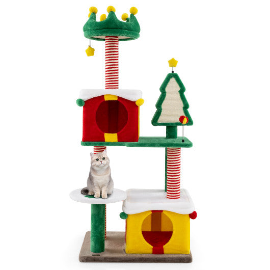 Cute Christmas Cat Tree Cat Tower for Indoor Cats with Scratching Posts and Carpet-Multicolor