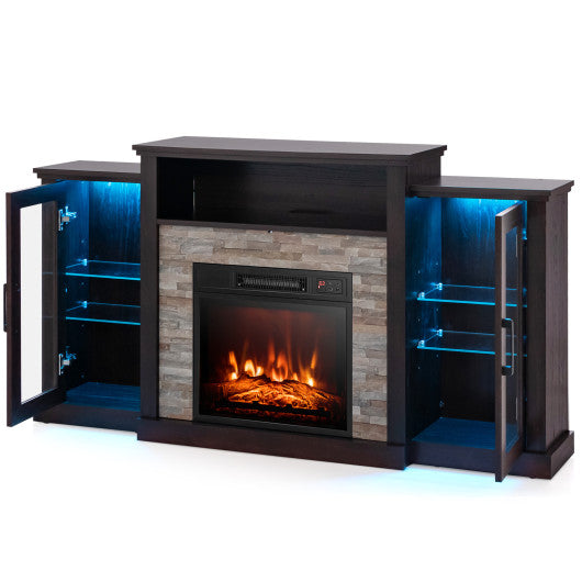 Fireplace TV Stand with 16-Color Led Lights for TVs up to 65 Inch-Dark Brown
