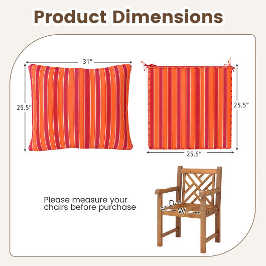 Deep Seat Chair Cushion Pads Set with Rope Belts for Indoor and Outdoor-Orange