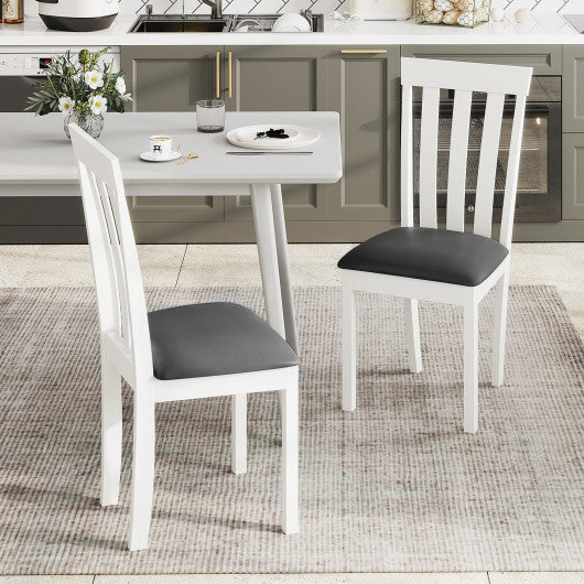 Dining Chair Set of 2 Upholstered Wooden Kitchen Chairs with Padded Seat and Rubber Wood Frame-White