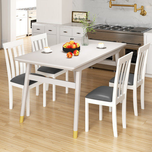 Dining Chair Set of 2 Upholstered Wooden Kitchen Chairs with Padded Seat and Rubber Wood Frame-White
