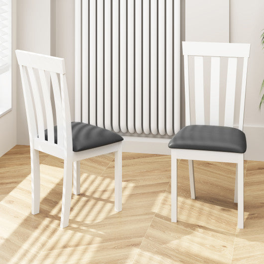 Dining Chair Set of 2 Upholstered Wooden Kitchen Chairs with Padded Seat and Rubber Wood Frame-White