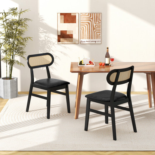 Indoor Mid Century Wood Dining Chairs Set of 2 for Dining Room-Black