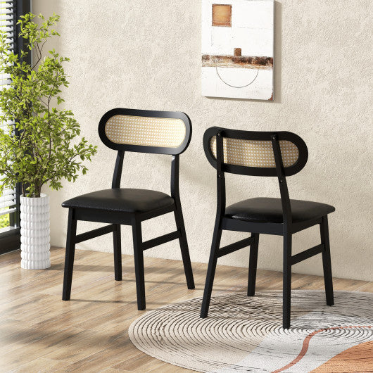 Indoor Mid Century Wood Dining Chairs Set of 2 for Dining Room-Black