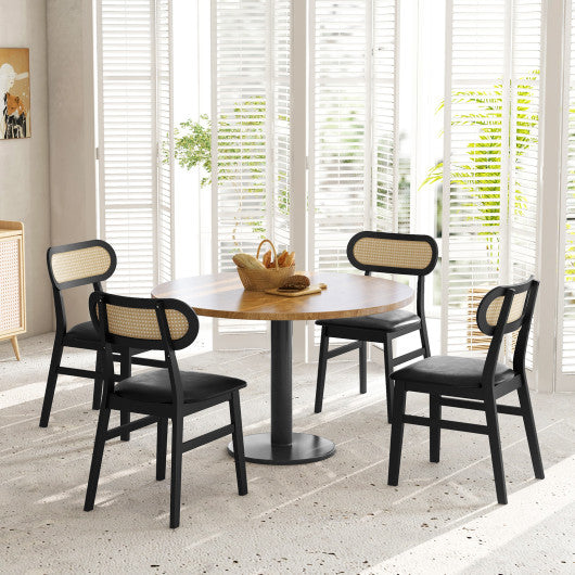 Indoor Mid Century Wood Dining Chairs Set of 2 for Dining Room-Black